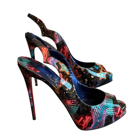 Christian Louboutin Hot Chick Sling Alta Pumps Starlight Neon EU 36.5 US 6.5 - Picture 2 of 15